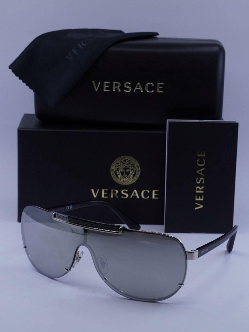 Versace VE2140 10006G Shield Sunglasses – Silver\Grey
